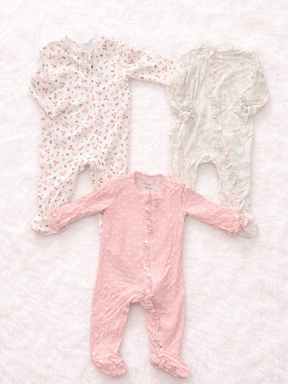 Baby Girl 3M Sleeper Bundle Floral Ruffle Footed Pajamas Set
